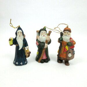 Set of 3 Vintage 4" Santa Ornaments Christmas Porcelain Hand Painted Hang/Stand